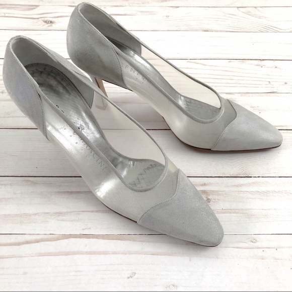 Vintage Rene Mancini Iridescent Silver Suede Pumps - Picture 2 of 5